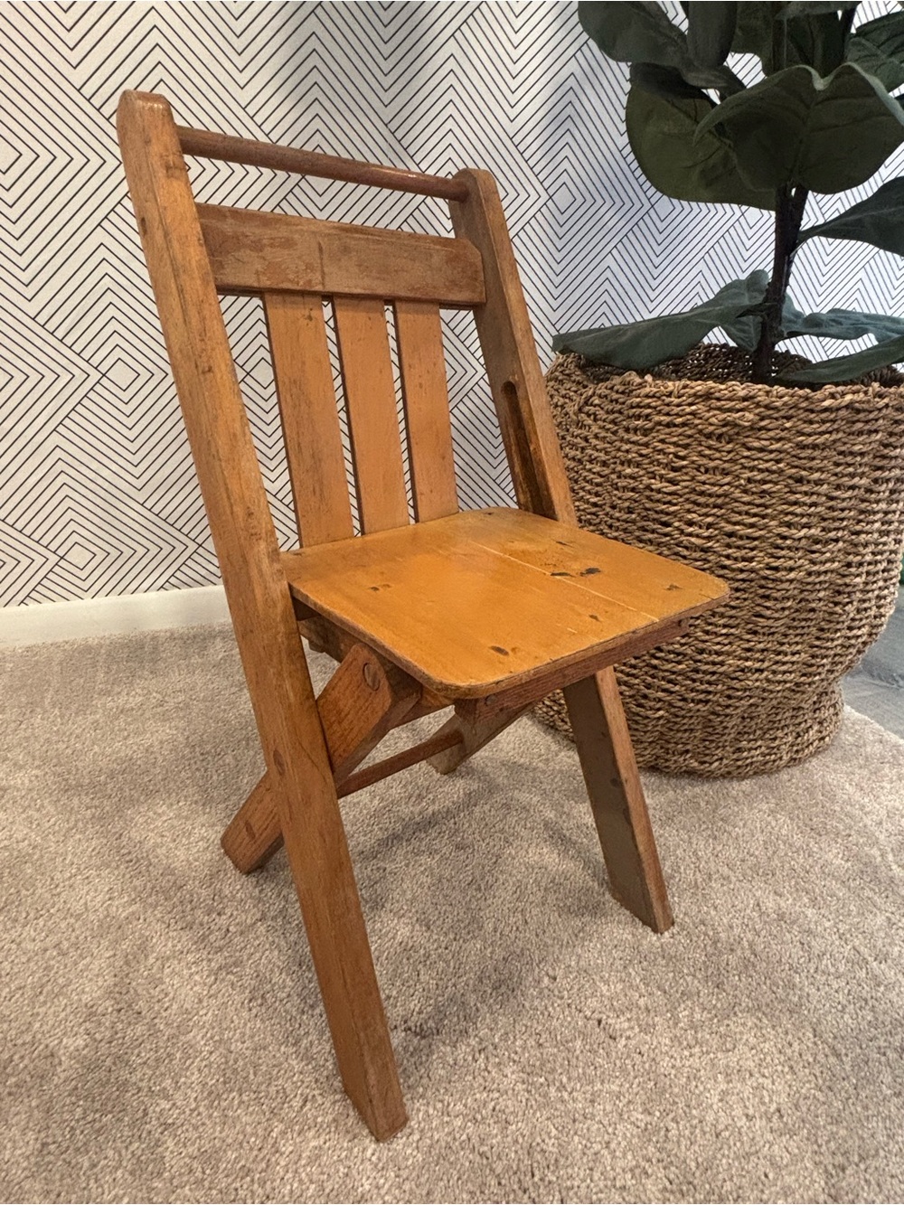 Vintage Tiny Wooden Folding Chair - Warm Honey Tone